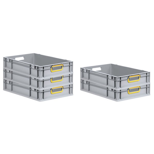PROREGAL Spar Set 5x Eurobox Nextgen Color HxBxT 12 x 40 x 60 cm 23 Liter Griffe Gelb Offen Glatter Boden Eurobehälter Transportbox