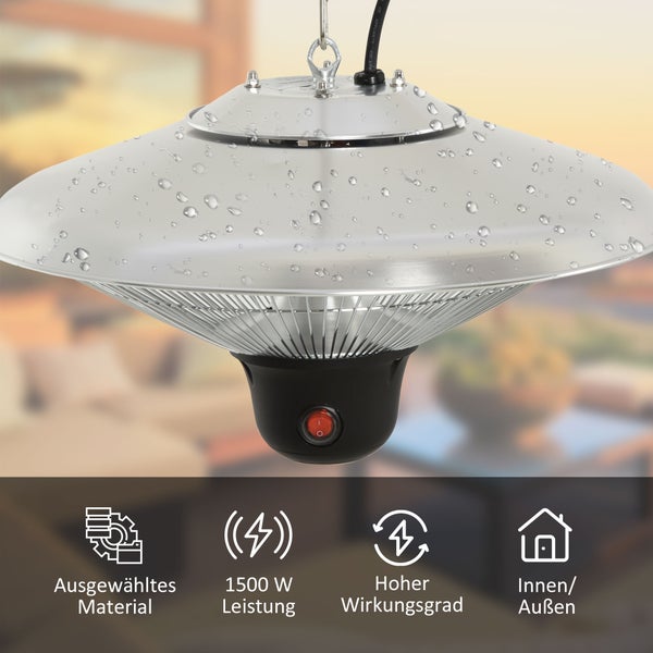Outsunny Deckenheizstrahler, Heizstrahler mit 3 Heizstufen, 1500W, mit LED inkl. Fernbedienung, Φ42 x H29cm, Alu, Silber