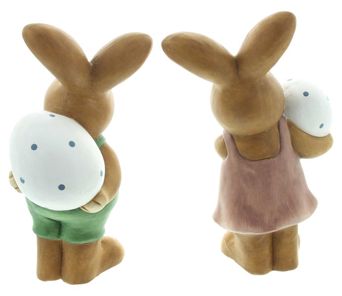 FRANK FLECHTWAREN | Figur Hase mit Ei, 2er Set, TERRACOTTA, H: 26 cm