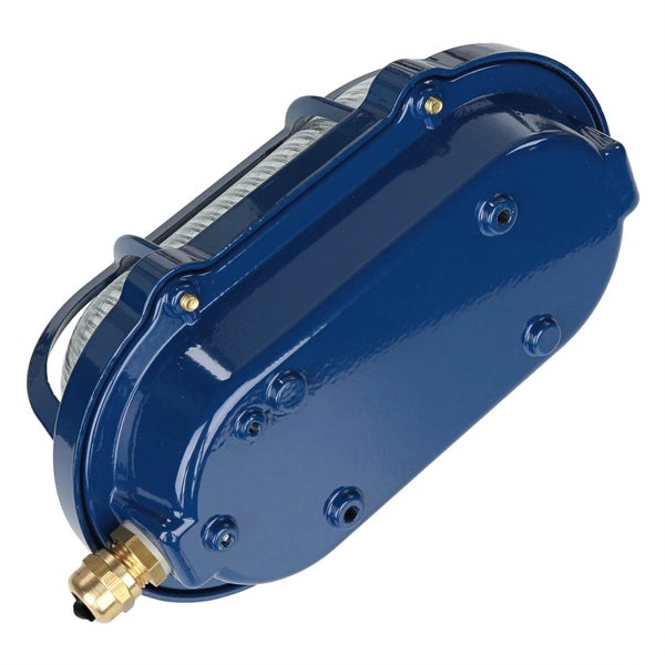 Blaue Industrieleuchte zur Wandmontage