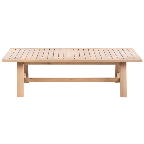 Rechteckiger Gartentisch aus Holz mit einer Tischplatte in Lattenoptik und einem stabilen Untergestell.