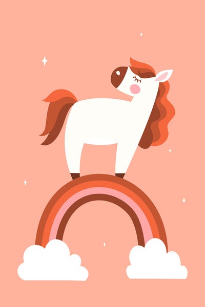 Illustration eines Einhorns auf einem Regenbogen