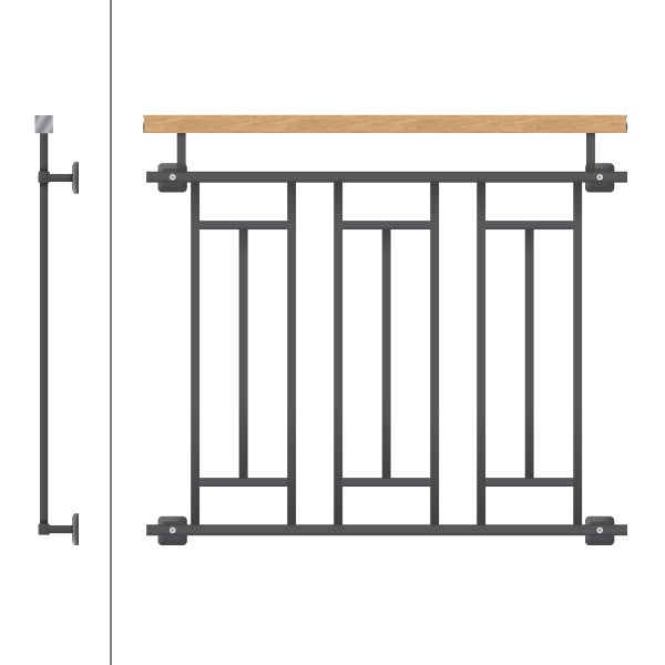 ECD Germany Französischer Balkon 90x100 cm mit 3 Füllelementen, Anthrazit matt, Holzoptik, verzinkter Stahl, Balkongeländer Stabgeländer Balkonbrüstung Balkongitter Fenstergeländer Außen Fenstergitter