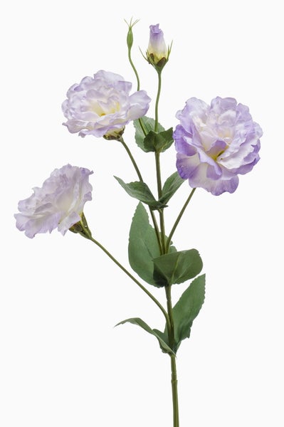 Künstlicher Magnolienzweig mit weiß-rosa Blüte, grünen Blättern und Knospen.