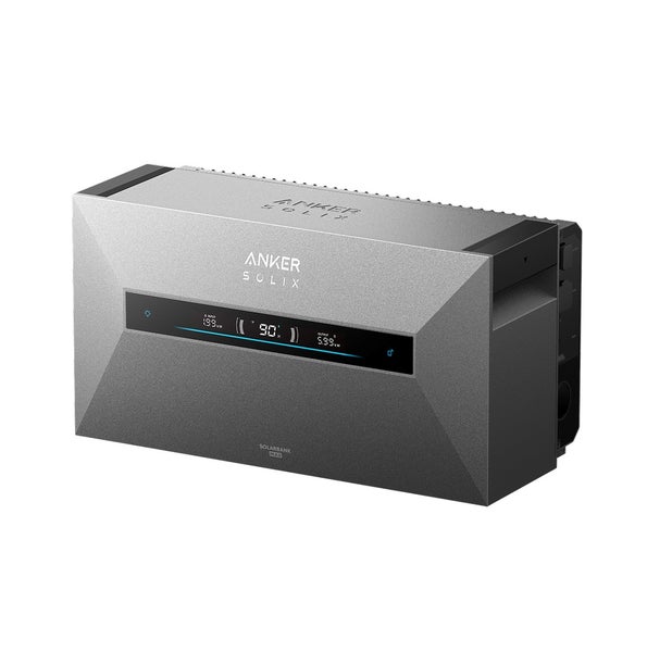 Anker SOLIX Solarbank MAX Solarspeicher mit Digitaldisplay für Energiefluss und Akkustand.