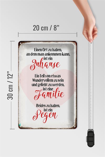 Blechschild Spruch 20x30cm Zuhause Familie Segen Herz