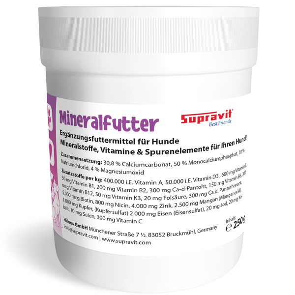 Supravit Mineralfutter für Hunde Nahrungsergänzung 250 Gramm Dose
