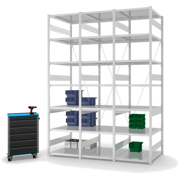 PROREGAL Fachbodenregal Stecksystem T-Profil Heavy-Duty Grundregal HxBxT 300 x 75 x 80 cm 7 Ebenen Fachlast 300 kg Einseitig Nutzbar Lichtgrau