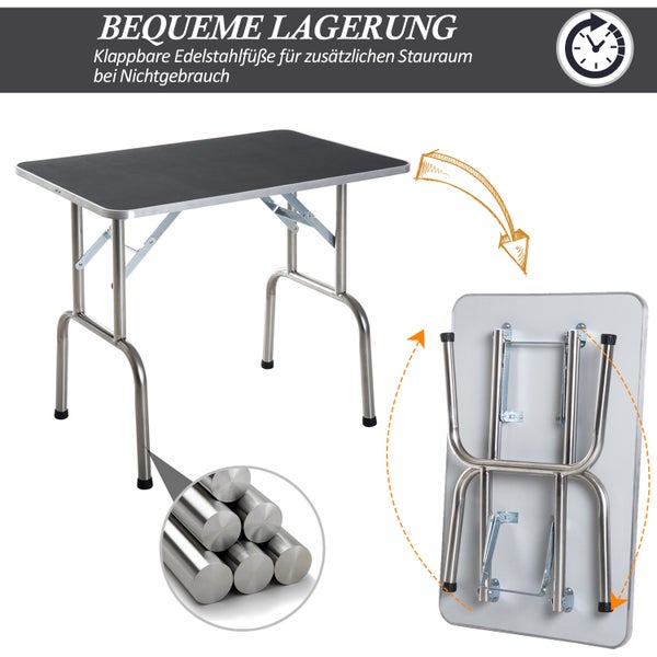 PawHut Trimmtisch, L90 x B60 x H75 cm, Gummi, Edelstahl, Schwarz