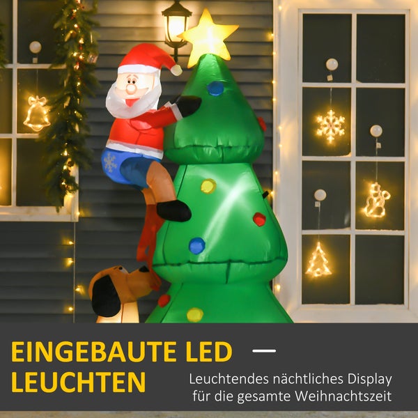 HOMCOM Aufblasbarer Weihnachtsbaum mit Weihnachtsmann und dem Hund, 123 x 85 x 180 cm, Polyester, Grün
