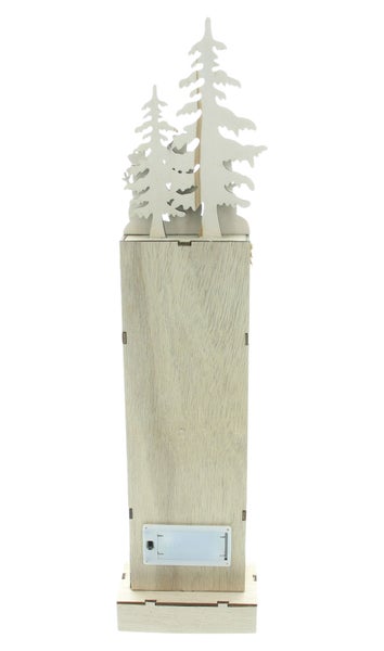 FRANK FLECHTWAREN | LED-Säule Schneemänner im Wald, 11 x 7 x 46 cm, HOLZ, JUTE, WOLLE,
