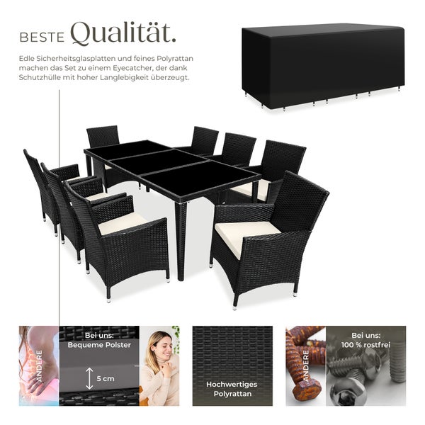 Rattan Sitzgruppe tectake Menorca 2 Bezugssets, inklusive Schutzhülle mit Aluminiumgestell schwarz