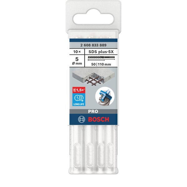 Bosch SDS Plus-5X Hammerbohrer Set, 10 Stück, Durchmesser 5 mm