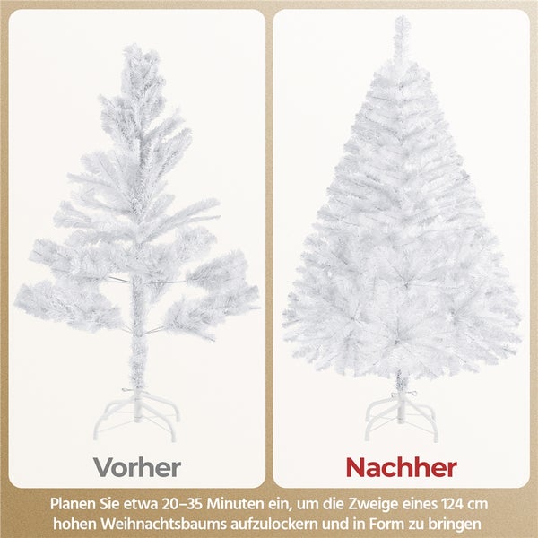 Vorher-Nachher-Ansicht eines weißen künstlichen Weihnachtsbaums