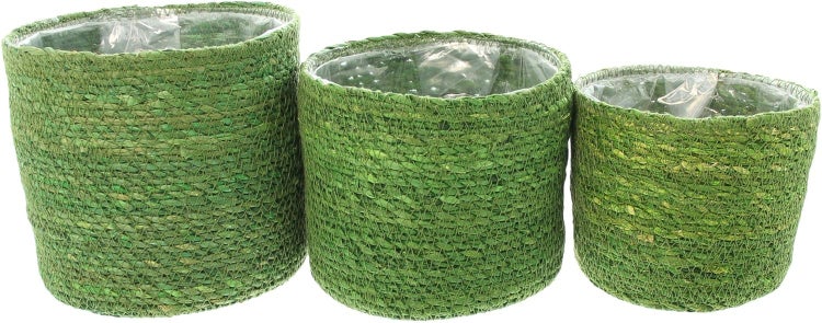 Dekoleidenschaft 3x Pflanzkorb Green aus Seegras, grün, Blumentopf, Pflanzkübel, Pflanztopf für Drinnen & Draußen, Blumenkübel
