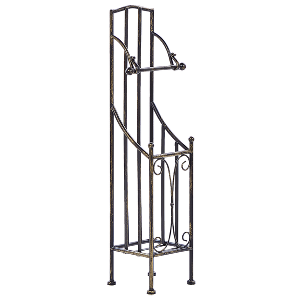 Kaminholzregal aus Schmiedeeisen im antiken Design mit dekorativen Ornamenten.