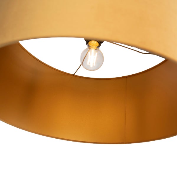 Runder Lampenschirm aus Textil mit eingebauter LED Filament Lampe fuer eine Hängeleuchte