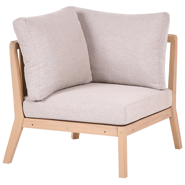 Eckmodul für Gartenlounge aus Holz mit Sitz- und Rückenkissen