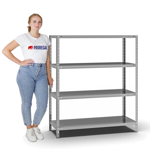 PROREGAL Fachbodenregal Schraubsystem Heavy-Duty Grundregal HxBxT 150 x 130 x 50 cm 4 Ebenen Fachlast 350 kg Beidseitig Nutzbar Verzinkt