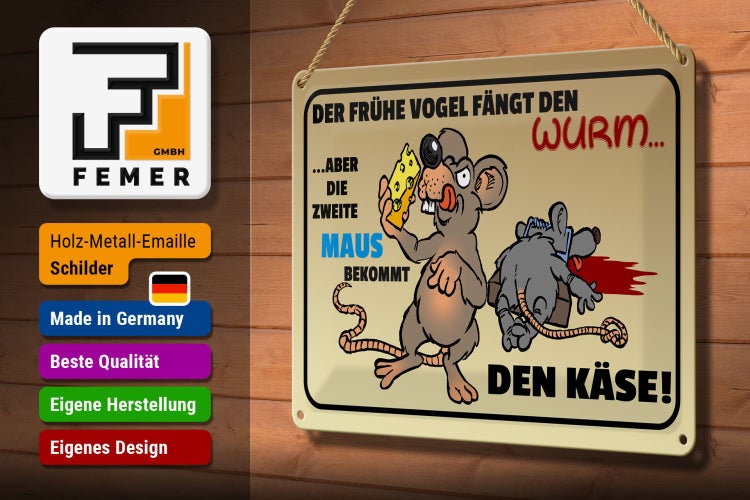 Blechschild Spruch 30x20cm der frühe Vogel fängt den Wurm