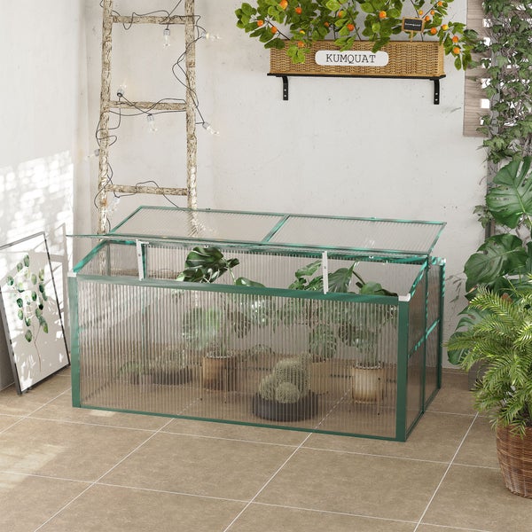 Outsunny Frühbeet Alu, mit Verstellbarem Dach, für Garten, Balkon, 130 x 70 x 61 cm, Alu, Grün