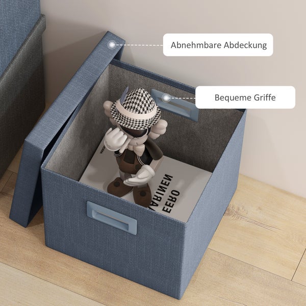 HOMCOM Aufbewahrungsbox 2er-Set Stapelbare Aufbewahrungswürfel, Faltbare Aufbewahrungskiste für Wohnzimmer, Schlafzimmer, 30 x 30 x 29 cm, Blau