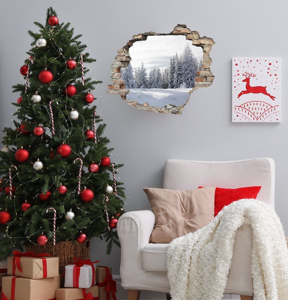 3D Wanddurchbruch selbstklebender Sticker Schneelandschaft WS16028_60x50 cm Weihnachten Deko für die Wand