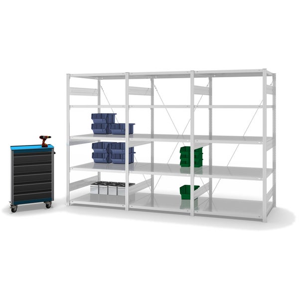 PROREGAL Fachbodenregal Stecksystem T-Profil Heavy-Duty Grundregal HxBxT 200 x 100 x 80 cm 5 Ebenen Fachlast 330 kg Einseitig Nutzbar Lichtgrau
