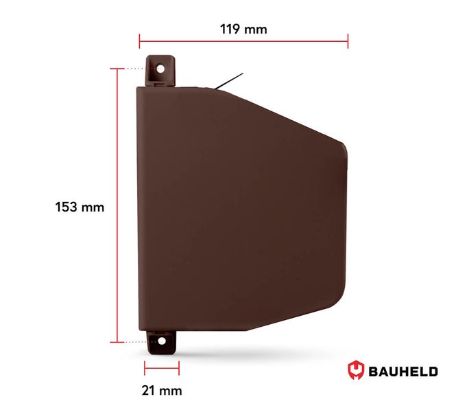 Bauheld Fallrohrklappe mit Maßangaben 119 mm, 153 mm und 21 mm