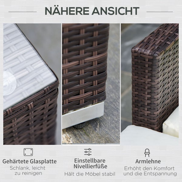 Outsunny 5-tlg. Polyrattan Gartenmöbel Set Gartengarnitur Loungeset Loungemöbel Garten-Set Sitzgruppe mit Beistelltisch Kissen Braun