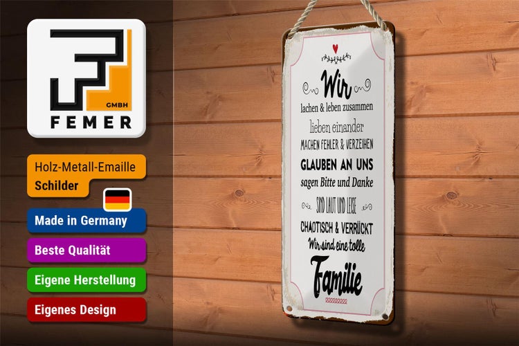 Blechschild Spruch 10x27 cm Wir lachen und leben zusammen Dekoration
