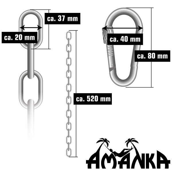 AMANKA 2 x 230kg Hängesessel Kette - 50cm Aufhängung - 4 Karabiner -  Schaukel Hängematte Boxsack