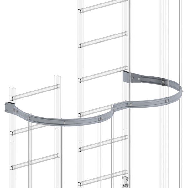 Detailaufnahme eines Geländers mit gebogenem Metallprofil