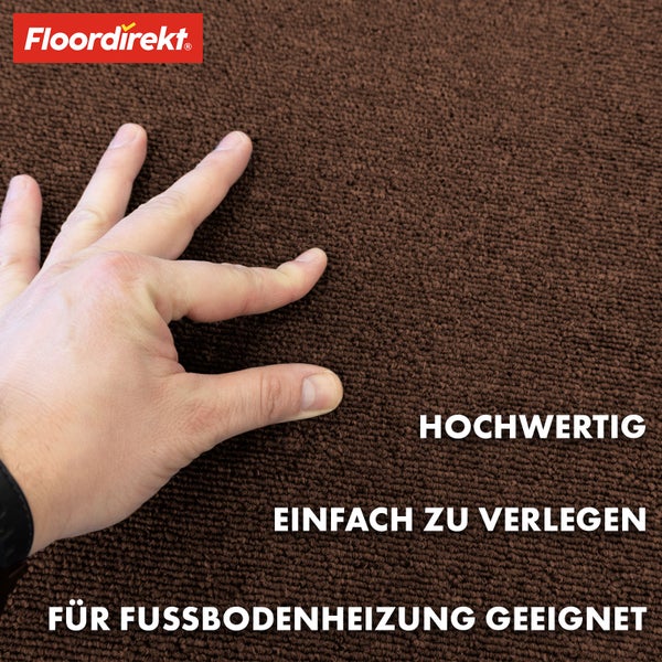 FLOORDIREKT Teppichfliese Moscow - Selbstliegend - 50 x 50 cm - Dunkelbraun