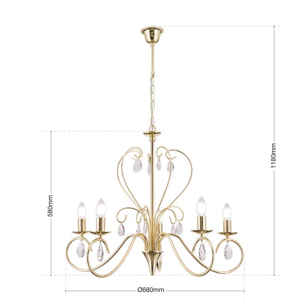 Kristall Kronleuchter Alessia 68 cm x 58 cm 5 x E14 Gold