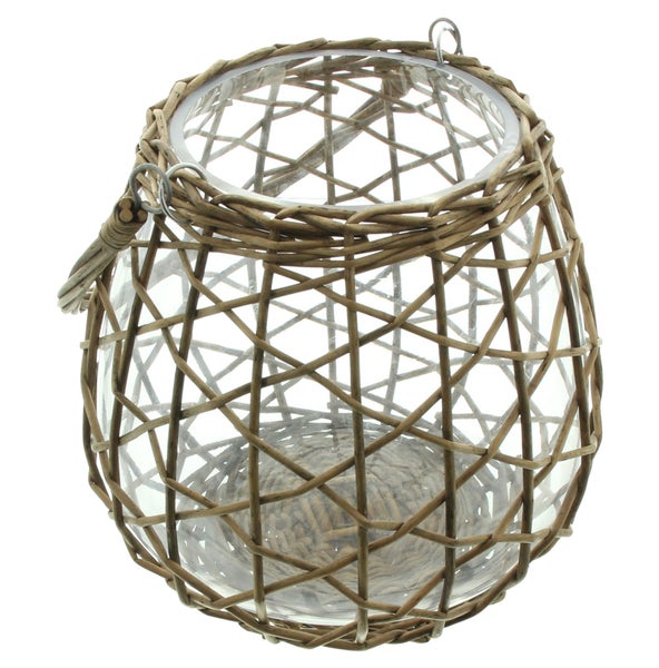 FRANK FLECHTWAREN | Windlicht Geflecht, GLAS, WEIDE, Ø 24 x 23 cm