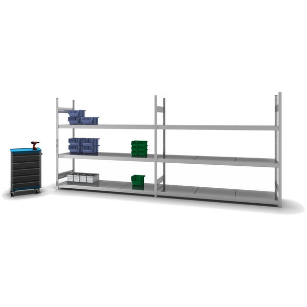 PROREGAL Weitspannregal Stecksystem T-Profil Grundregal HxBxT 200x225x60 cm 3 Ebenen Stahlplatten Fachboden Fachlast 350 kg Verzinkt