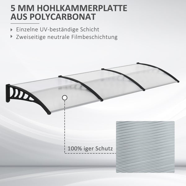 Outsunny Pultvordach Vordach für Haustür 303 x 96 x 27 cm Überdachung mit UV Schutz, Regenschutz Sonnenschutz für draußen Alu Schwarz