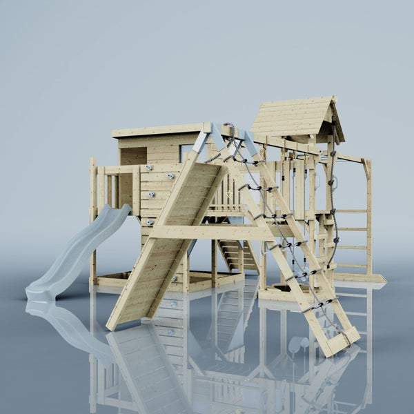 Spielturm mit Rutsche, Kletterwand und Seilleiter für den Garten