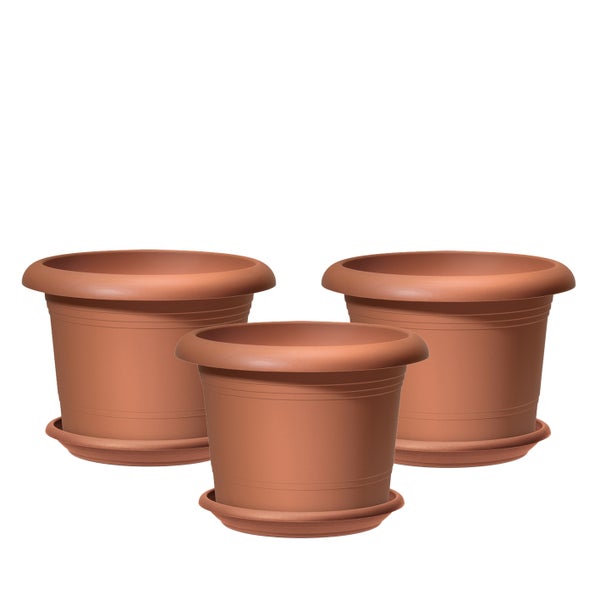 Scheurich 3er Set Blumentöpfe Oliver mit Untersetzern, Farbe: Terracotta, 40,4 cm Durchmesser, 28,1 cm hoch, 19,3 l Vol.