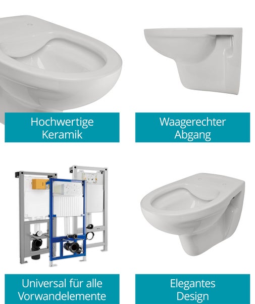 Calmwaters® Hänge WC spülrandlos in Manhattan-Grau, Wand-WC mit Abgang waagerecht, Tiefspül WC ohne Spülrand, Tiefspüler wandhängend, Wandtoilette aus Sanitärkeramik in Grau, 08AB6145