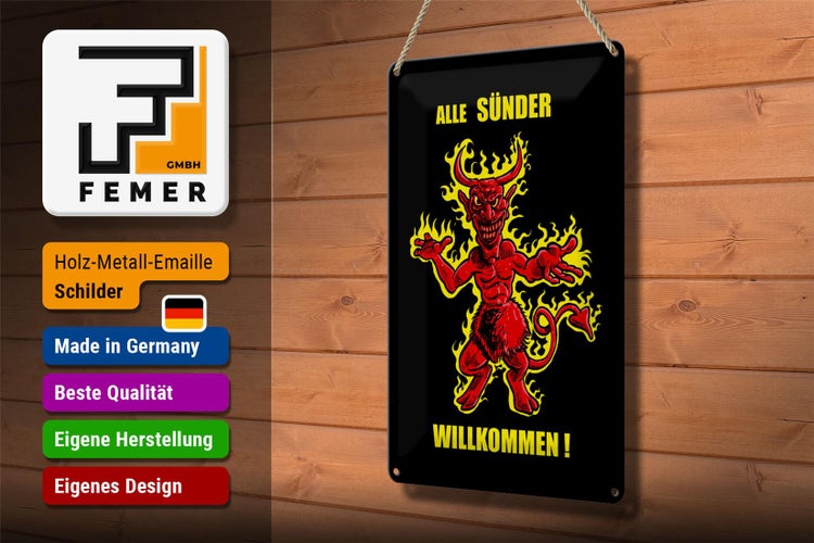 Blechschild Spruch 20x30cm Alle Sünder willkommen (Teufel)