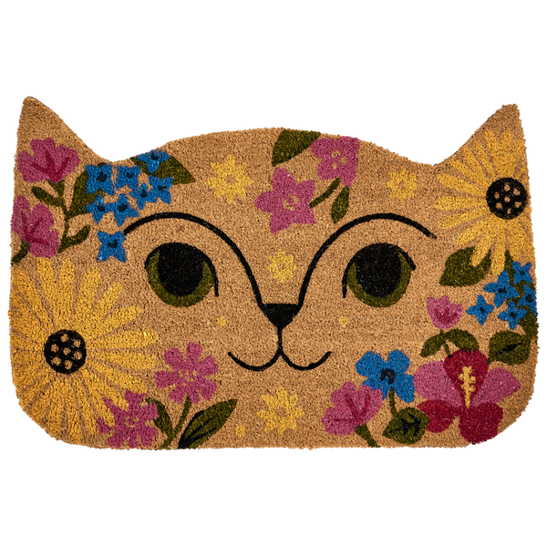 Fußmatte mit Katzenmotiv und Blumendekor