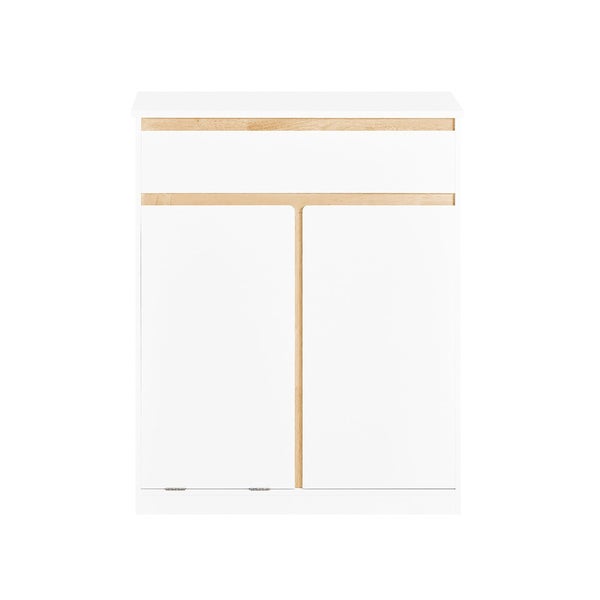 Weißer Badezimmerschrank mit zwei Türen und Schublade