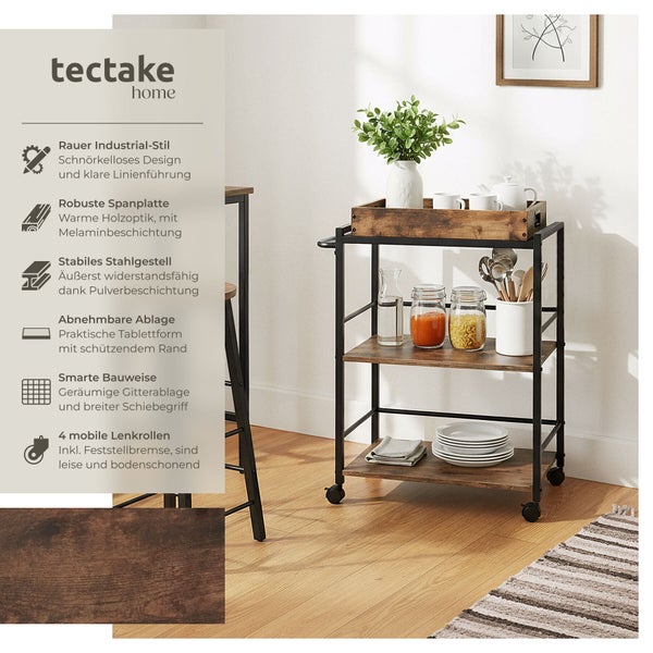 Servierwagen mit drei Ablagen im Industrial Design