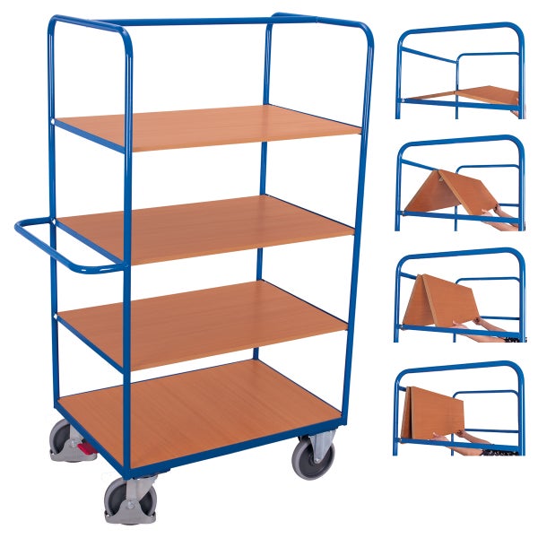 Etagenwagen mit vier Holzböden und Rollen