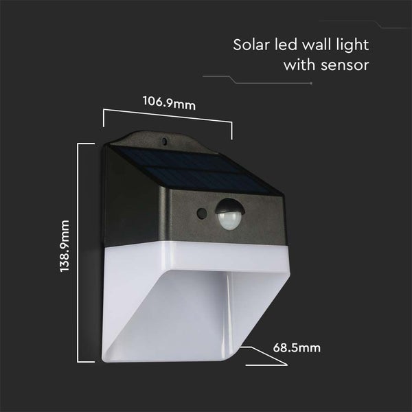 Solar LED Wandleuchte mit Sensor und Maßangaben