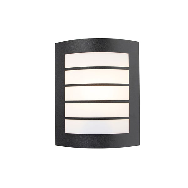 Moderne Außenwandleuchte aus anthrazitfarbenem Metall mit fünf horizontalen weißen Lichtsegmenten.