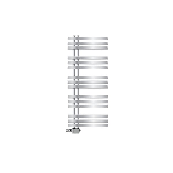 LuxeBath Badheizkörper Iron EM 500x1200 mm Chrom Mittelanschluss Anschlussgarnitur Thermostat Universal Eck- und Durchgangsform, Design Heizkörper Handtuchwärmer Handtuchtrockner Handtuchheizkörper