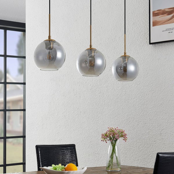 Lindby Pendelleuchte Hiwana (Modern) in Alu aus Glas (3 flammig, E27) - Hängelampe Esstischlampe Hängeleuchte Wohnzimmerleuchte